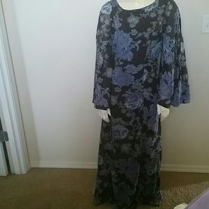 Free People Black and Blue Floral Long Sleeve Dress